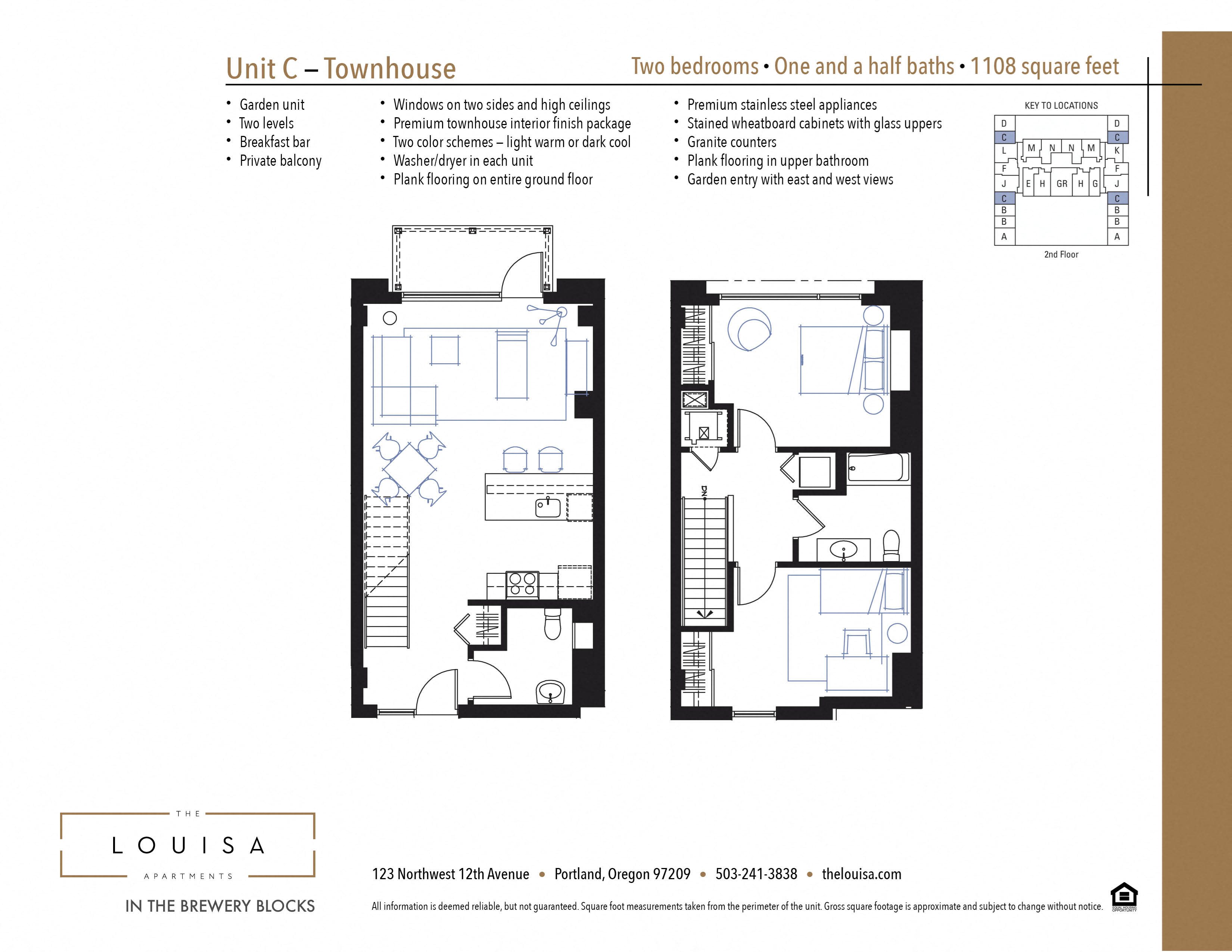 2 Bed 1.5 Bath (C) Floor Plan 2 Bed 1.5 Bath (C) Floor Plan at The Louisa Apartments in Portland, Oregon